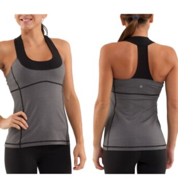 Lululemon Mesh Scoop Tank Shelf Bra Stripes Racerback Stretch Wide Top Crew 4 - Picture 1 of 15